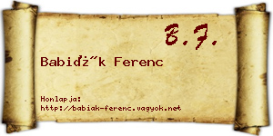 Babiák Ferenc névjegykártya