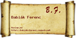 Babiák Ferenc névjegykártya